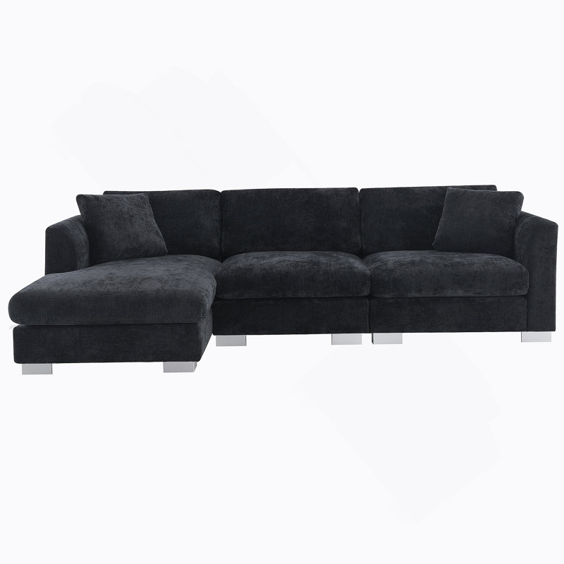 Dhirpal Modern Cloud Sectional Sofa, L-Shaped Luxury Couch Set with 2 Free Pillows, 4-Seat Chenille Indoor Furniture with Oversized Chaise
