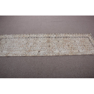 Vintage Turkish Oushak Wool Runner Rug in Beige for Hallway Areas