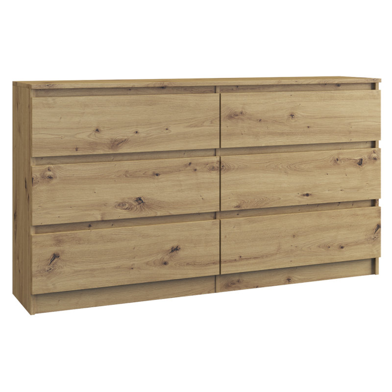 Tonya 350.52 cm W Chest of 6 Drawers, Eiche Artisan