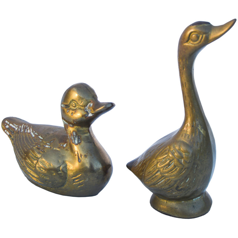 2 Piece Vintage Brass Duckling Set