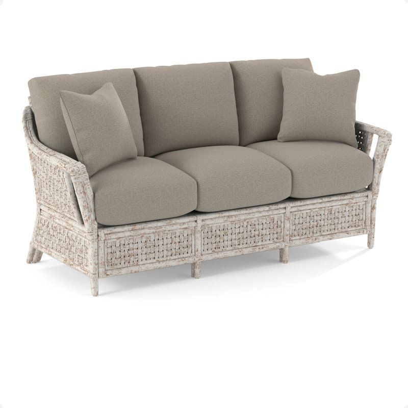 Boca Upholstered 78'' Sofa, Beige Performance Fabric, Antique Frost White