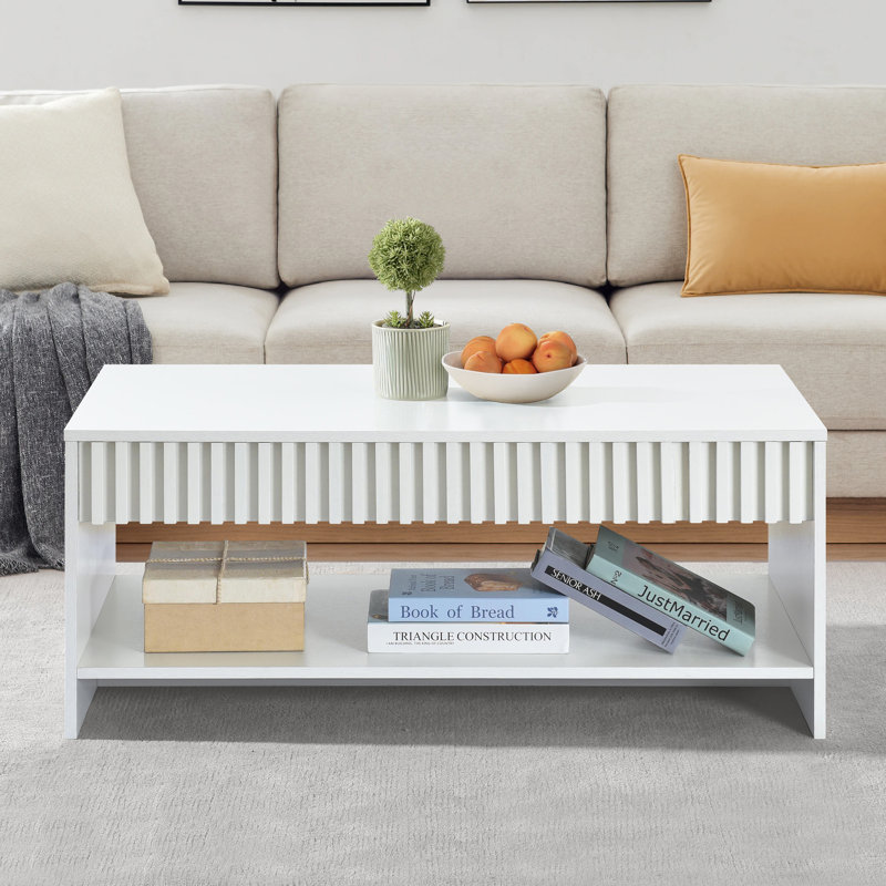 Abdel 39.4" W Mid Century Modern Rectangular Coffee Table, White Oak