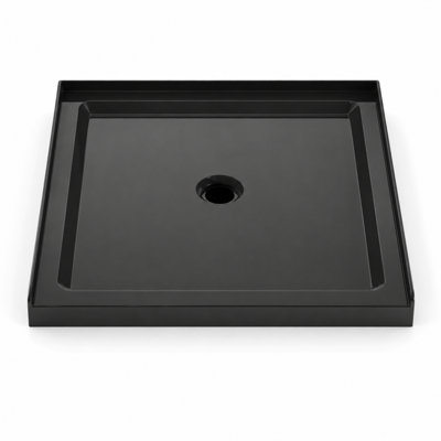 Receveur de douche en acrylique à seuil unique avec bonde centrale, dimensions : 91,4 cm (L) x 91,4 cm (P) x 8,9 cm (H)