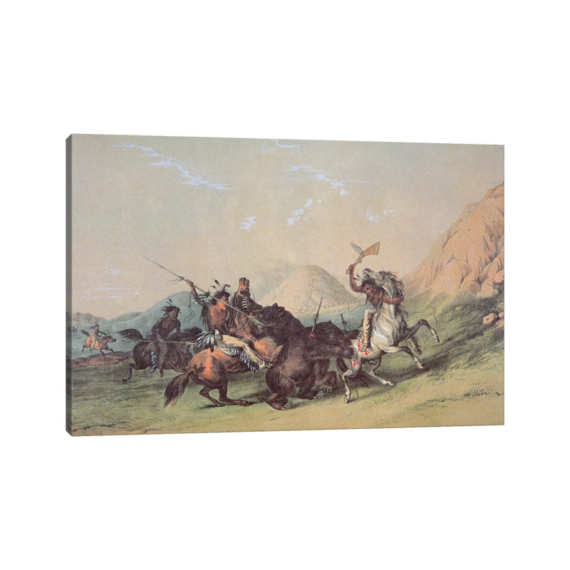 Native Americans Killing A Bear by George Catlin - No Frame Gallery-Wrapped Canvas Giclée on Canvas, 20.32cm H x 30.48cm W