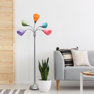 Simple Designs 67" Contemporary Multi Head Medusa 5 Light Adjustable Gooseneck w/ Multicoloured Shade