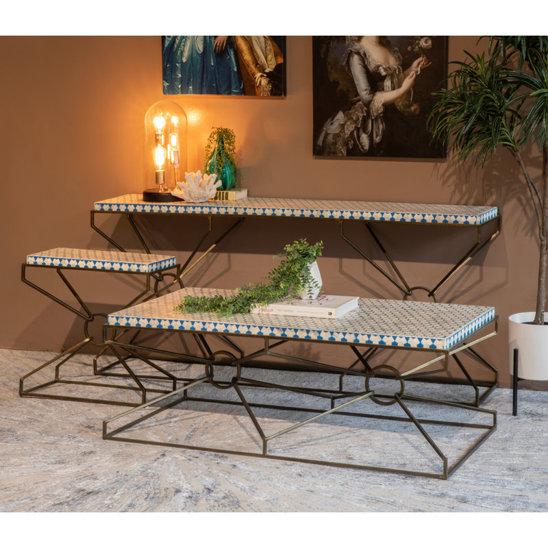 Alexandria 24" Side Table With Bone Inlay And Brass