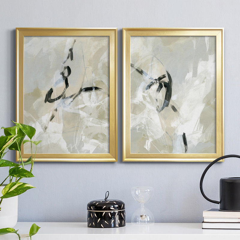 Scribble Veil I - ensemble de 2 peintures sur toile encadrées, Or, H 42,5 po x l 30,5 po x P 1 po