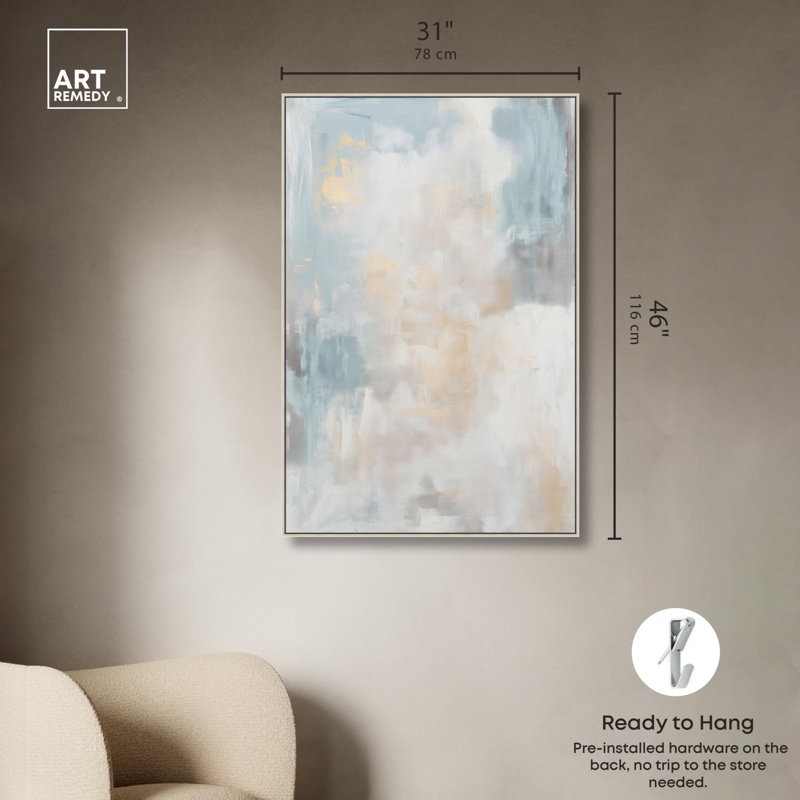Toile bleue et beige II minimaliste Boho par Art Remedy, H 46 po x l 31 po, Reproduction encadrée sans passe-partout, Argent