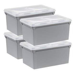 Offex Double Row Mobile Bin Storage Unit with Large Clear Bins