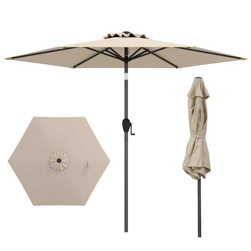 230 Cm Patio Umbrella Outdoor Heavy Duty Market Umbrella W/ Crank Handle, Beige