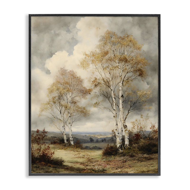 Bouleau d'automne imminent, estampe numérique, design par LSR Design Studio, H 20 po x l 16 po, Giclée encadrée noir minuit