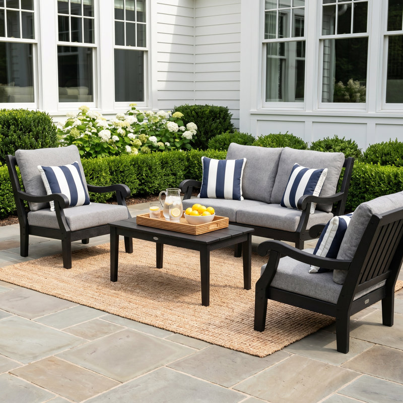 POLYWOOD x Birch Lane Verlyn 4-Piece Deep Seating Set with Loveseat, Dune Burlap Cushion/Sand Frame