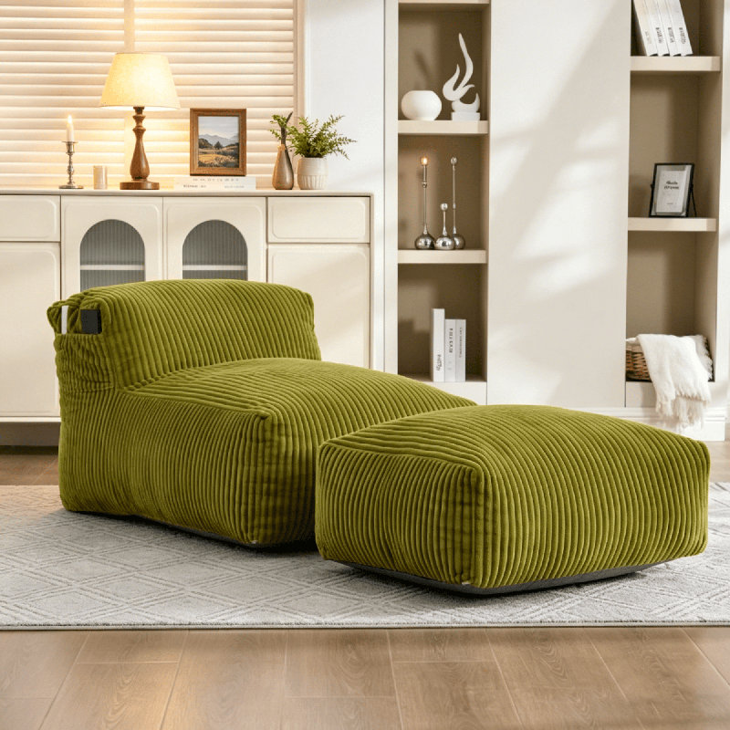 Chaise longue adulte en velours côtelé - Mousse moulée par compression, avec repose-pieds, CSN-W395P435351 Olive