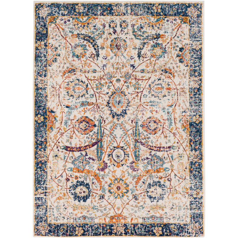 Tapis à motif oriental bleu marine / beige Hillsby, Rectangle 5 pi 3 po x 7 pi 3 po