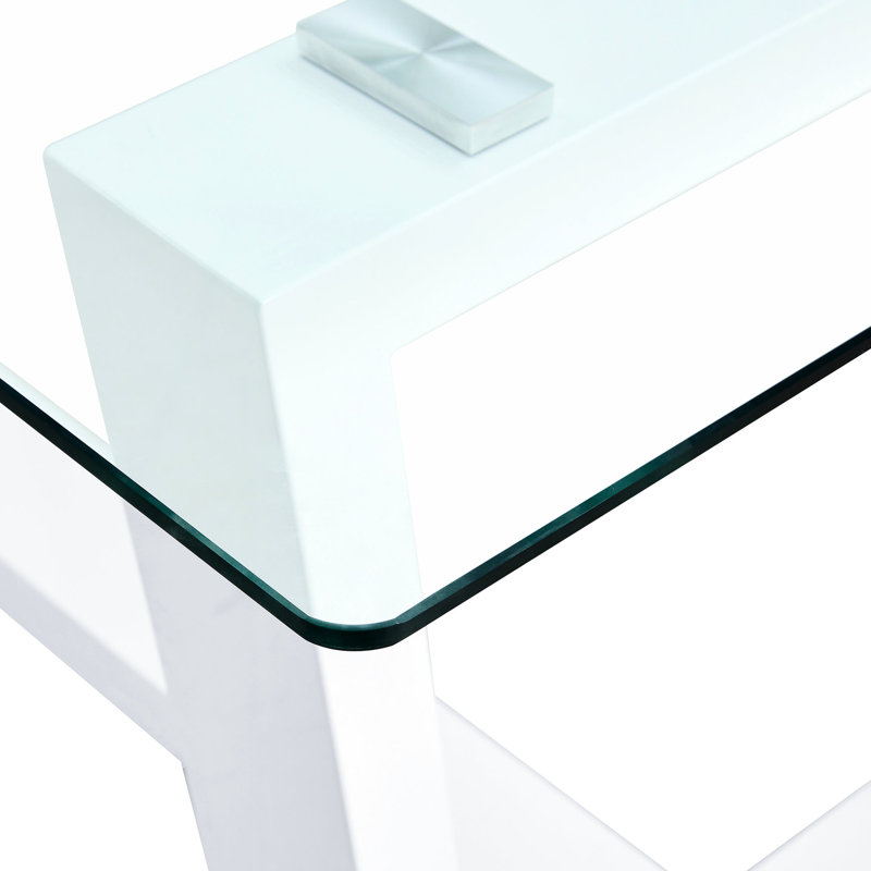 Table de salle à manger rectangulaire en verre blanc, convenant à une utilisation quotidienne de style moderne pour 6 à 8 personnes, 0,4 po trempé et support