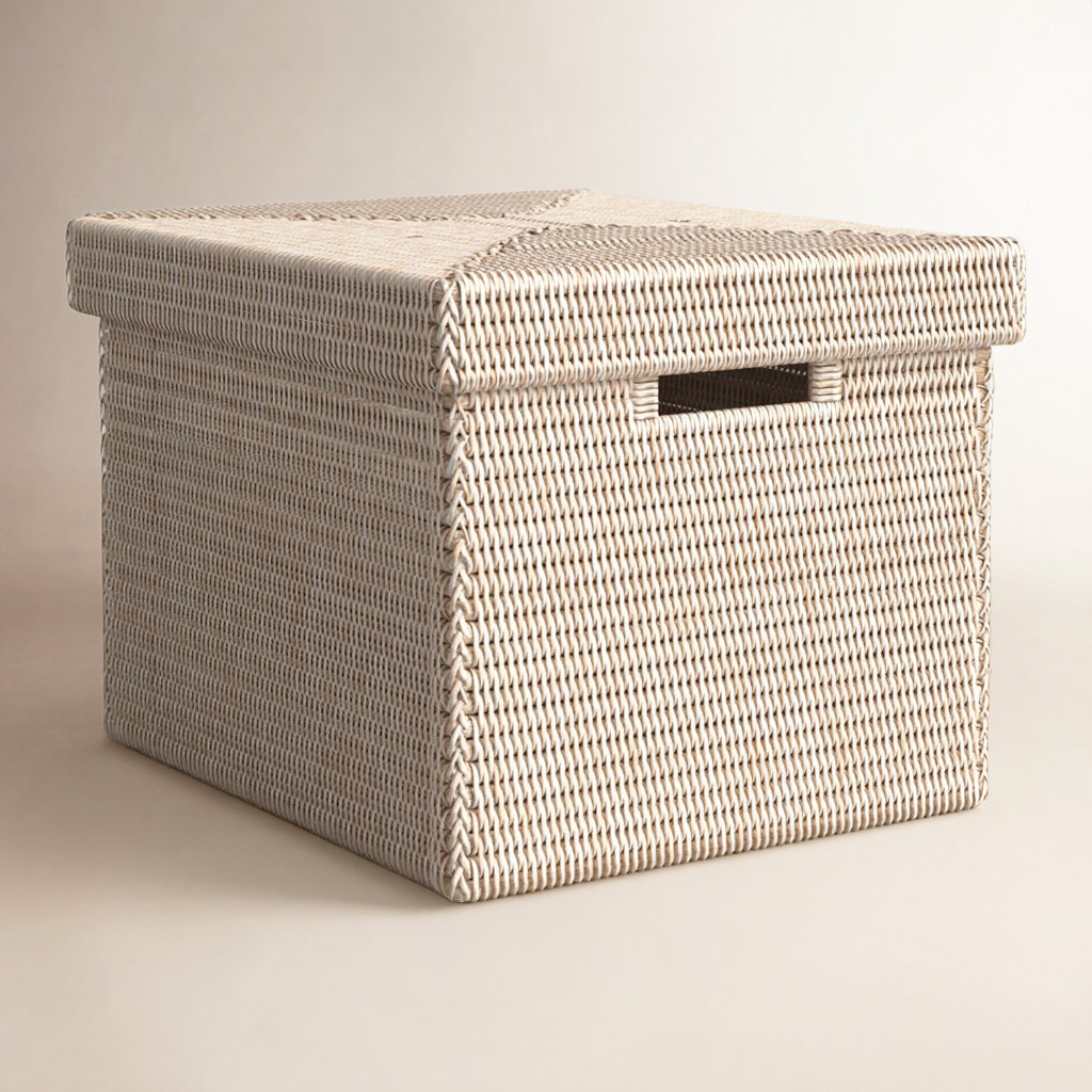Handmade Rattan Storage Basket, White Wash