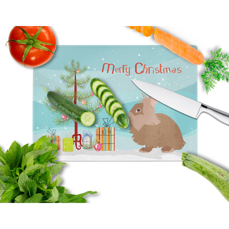 Planche à découper lapin de noël lionhead en verre trempé caroline