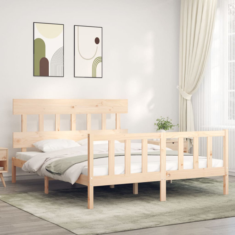 Bed Frame with Headboard, Brown, European Kingsize (160 x 200cm)