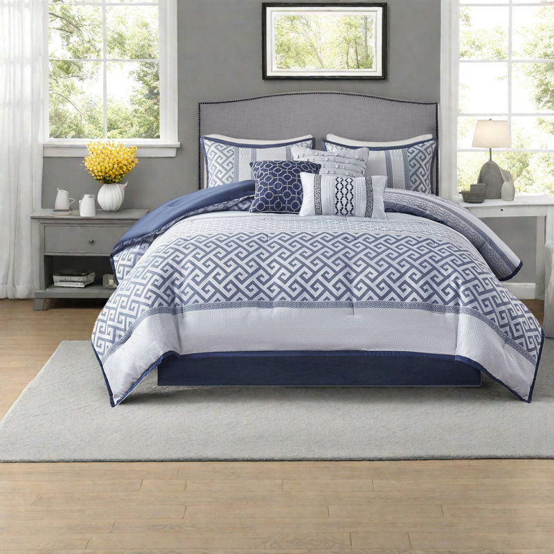 Ensembles de literie de luxe bleu marine, ensemble d'édredon en jacquard de polyester, très grand lit pour la maison