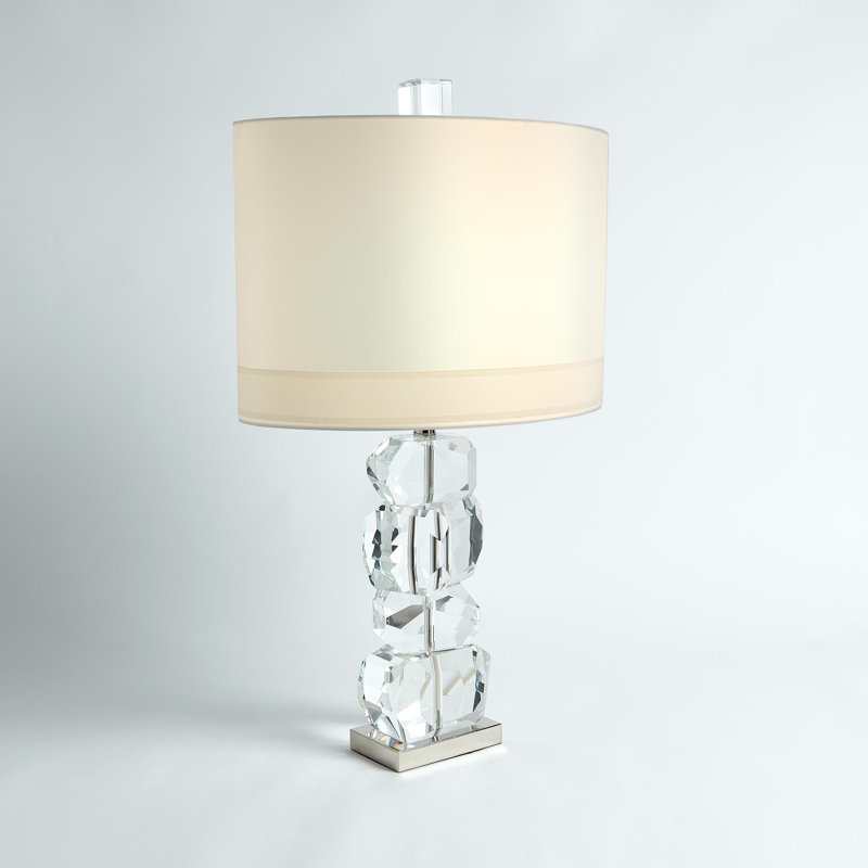 Elegant White Crystal Table Lamp with Nickel Base