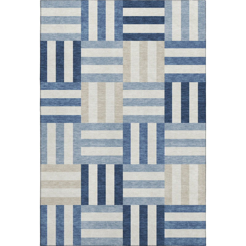 Premium Machine Washable Mayfield AMF2332 Geometric Rug, Navy, 10' x 14'