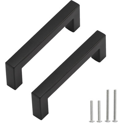 Poignées de meuble carrées noires, entraxe de 96 mm (3,78 pouces), ensemble de 5 poignées de tiroir en acier inoxydable