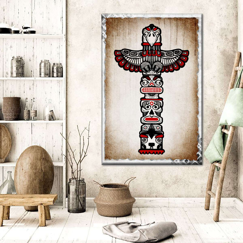 Totem amérindien sur toile, H 12 po x l 8 po x P 1 po