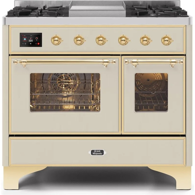 Majestic II 40" 3.82 cu. ft. Freestanding Dual Fuel Range with Griddle, Liquid Propane, Antique White/Brass