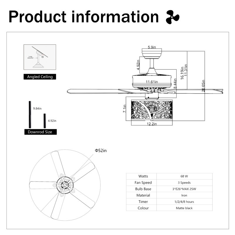 52'' Low Profile Ceiling Fan With Lights