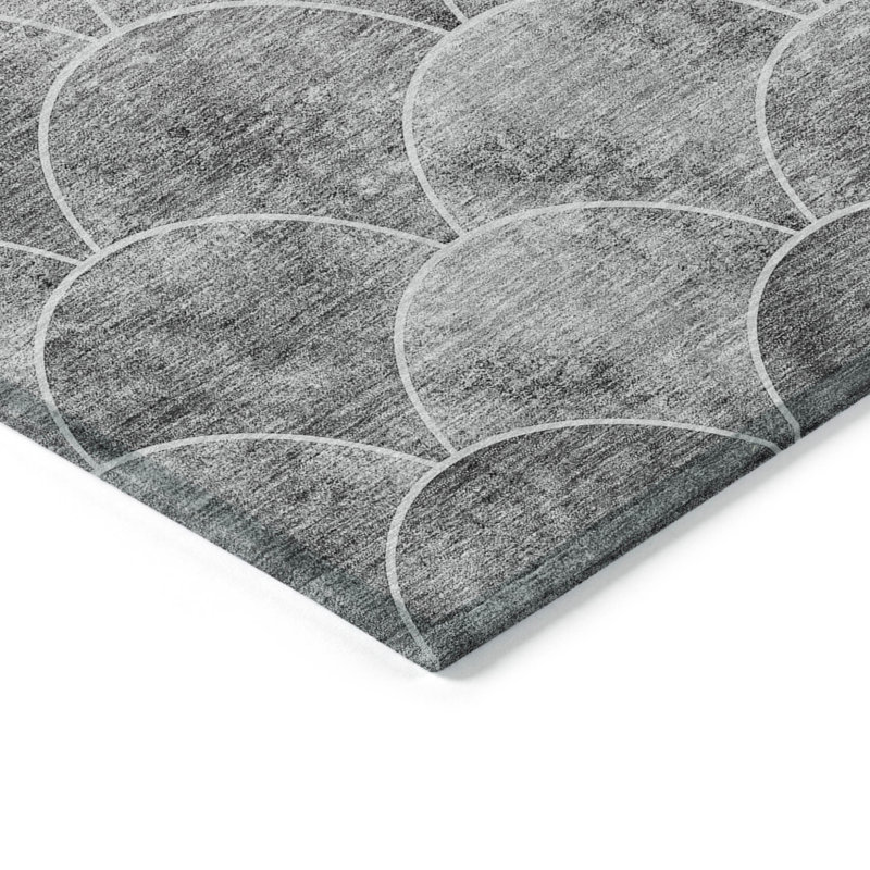 Tapis extérieur lavable abstrait gris anthracite et ivoire 8 pi x 10 pi