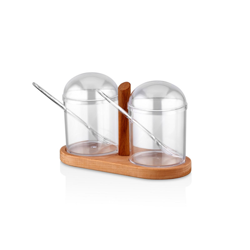 Ensemble de pots à épices et tablettes de cuisine, Bois / transparent