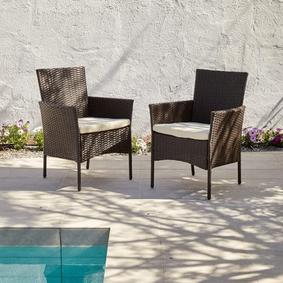 Outdoor Dining Chairs - Set Of 2 - Brown Rattan