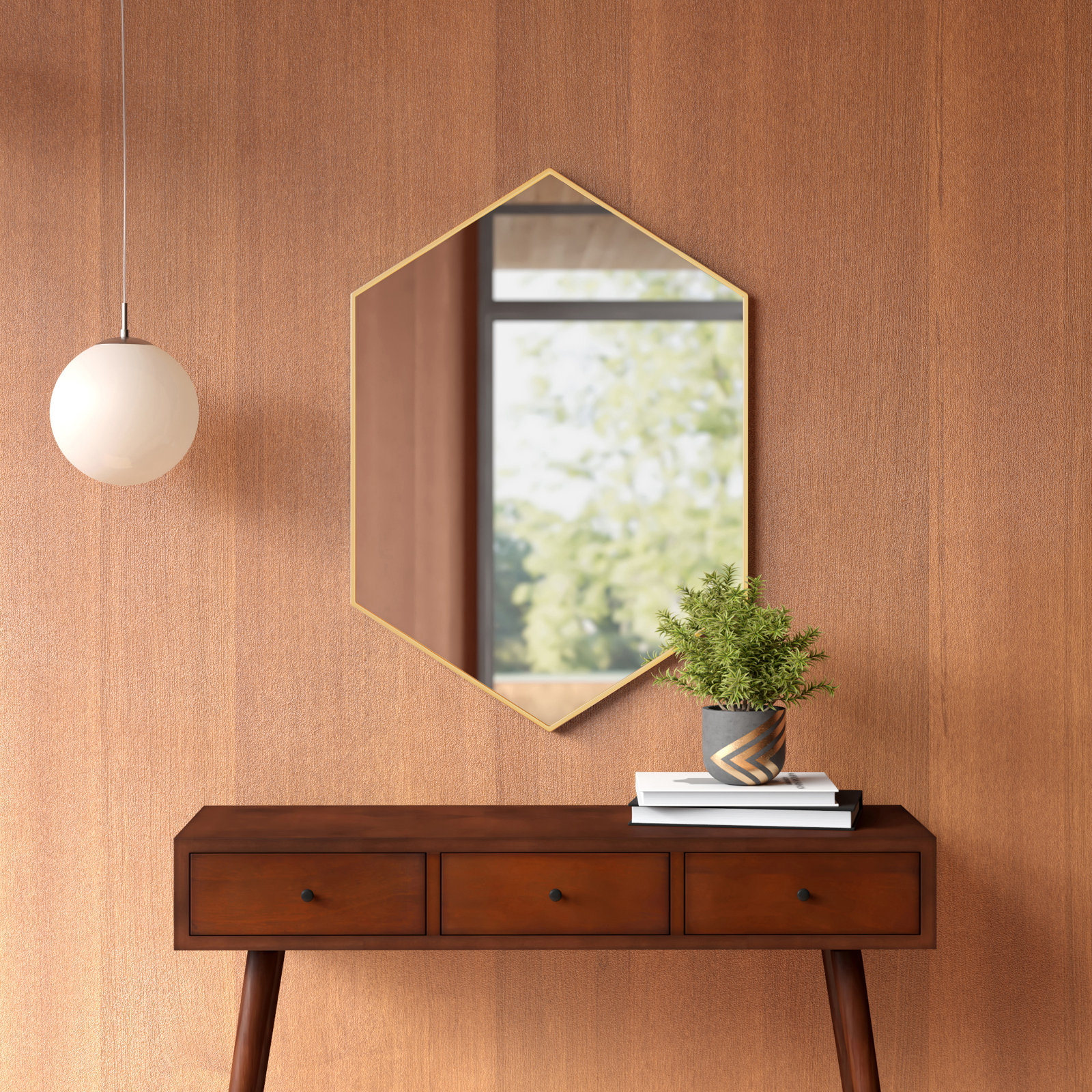 Sabine Accent Mirror, 34" H x 24" W, Brass