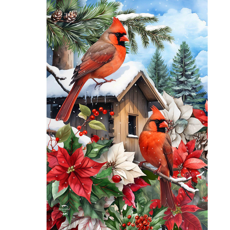 Drapeau de jardin Cardinals and Poinsettias