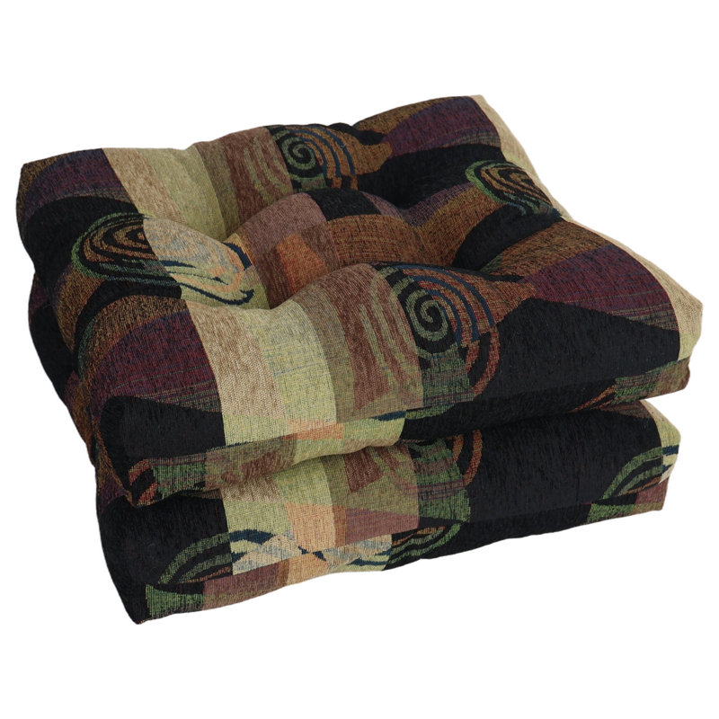 19-Inch Square Jacquard Chenille Tufted Dining Chair Cushion, Brown/Black Abstract