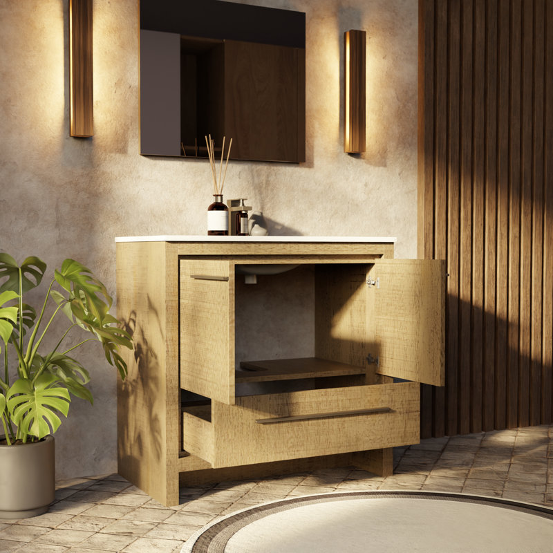 Lafarre 36" Single Bathroom Vanity Set, Rustic Acacia, White Cultured Marble
