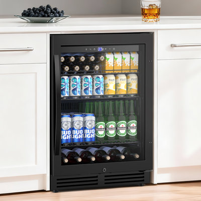 24" Beverage Refrigerator, 200-Can Capacity, Built-In/Freestanding, Glass Shelves, 3 Colors, Dual Handle Options, Reversible Door & Safety Lock | Fridge.com