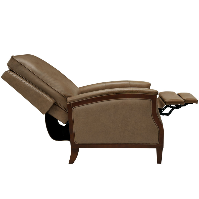 Fauteuil inclinable manuel en cuir véritable de 32,3 po de largeur avec main courante en bois massif Liauro (ensemble de 2)