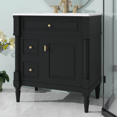 Meuble-lavabo de salle de bain avec lavabo intégré, armoire autoportante avec tiroir rabattable et tablette réglable