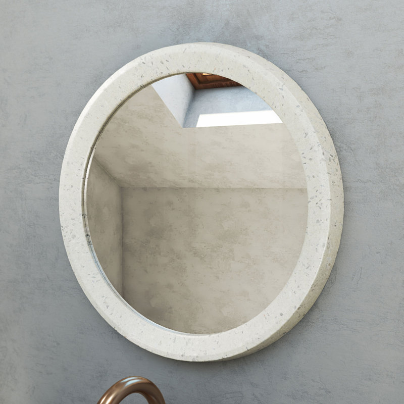 Ambia Round Terrazzo Wall Mirror, White