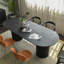 Table de salle à manger ovale noire en bois massif-1647122012