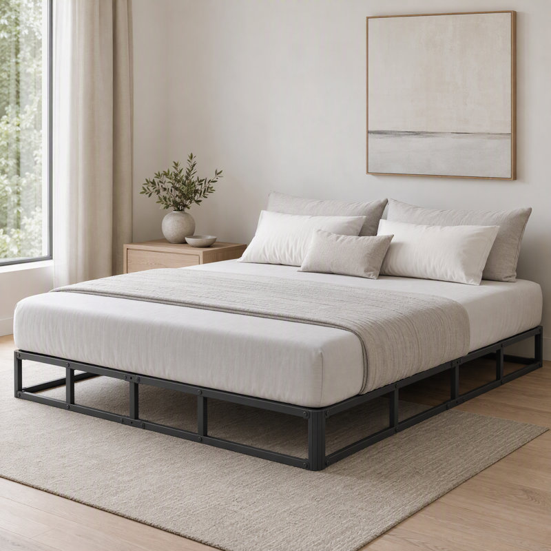 Sommier simple en métal de 8 pouces, sans housse en tissu, sommier facile à assembler, Black, Twin