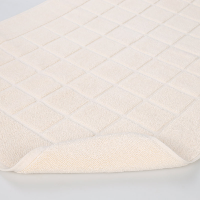 Nora Cotton Terry Solid Absorbent Thick Checkered Washable 2 Piece Bath Mat Set, Cream
