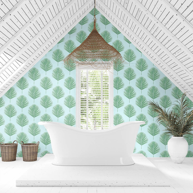 Rouleau de papier peint adhésif l 9 pi x 27 po Luxe Haven Maui Palm, Céleste / jade