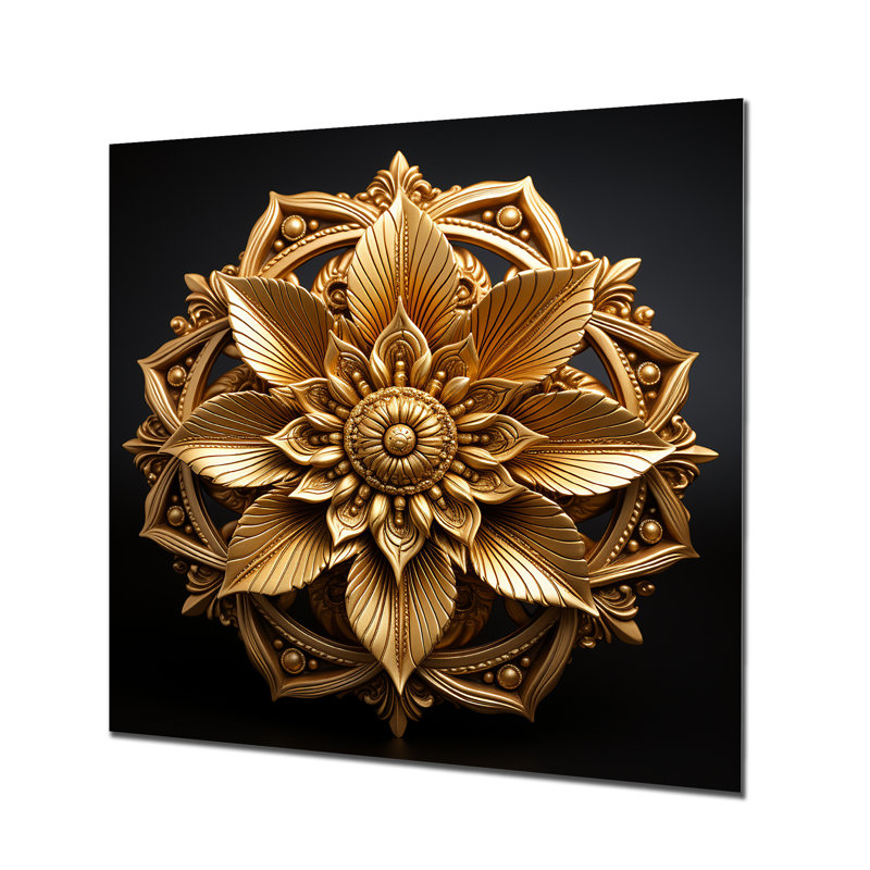 Mandala cercles dorés en or II - Boho Mandala, décoration murale en métal, H 36 po x l 36 po