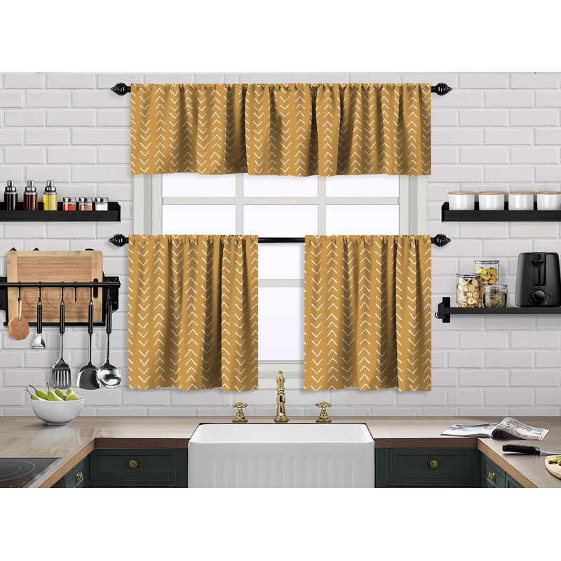 Cantonnière et rideau de cuisine Boho Design, L 24 po x L 30 po, Jaune moutarde