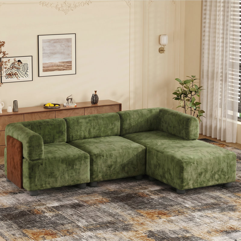 Modern Corner Sofas Oversize 256cm Chenille Sectional Sofa with Ottoman, Green