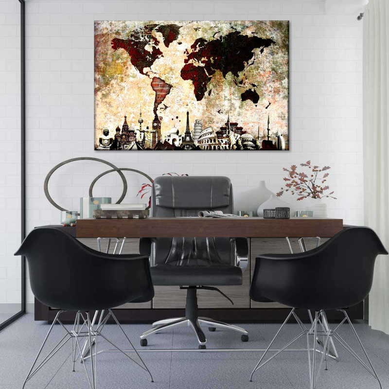 «Brick World Map», reproduction sur toile, H 34 po x l 51 po x P 1,25 po
