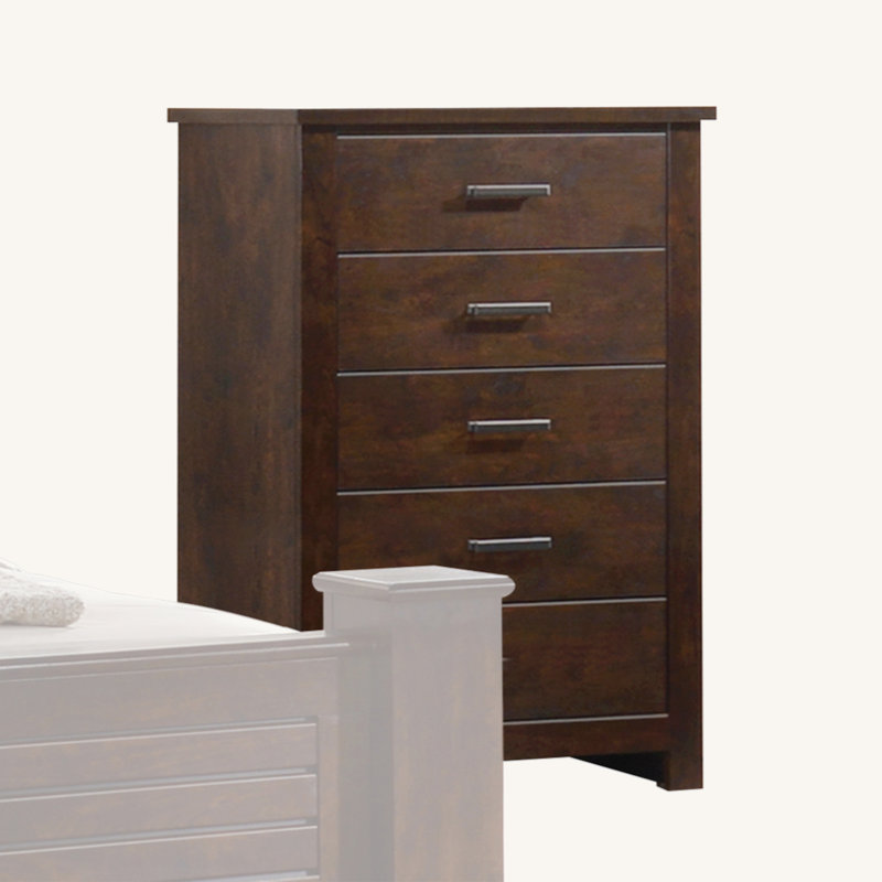 Commode 5 tiroirs Panang, finition acajou, Brun