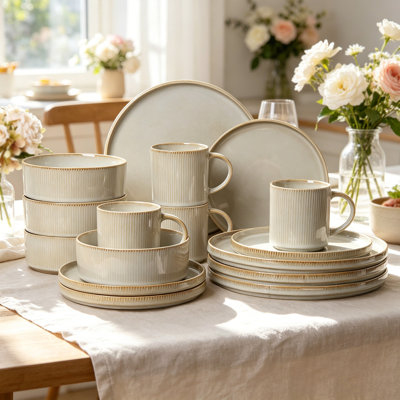  ALOFMO 16 Piece Stoneware Dinnerware Sets, Service For 4
